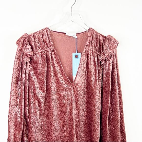 NWT Tanya Taylor Lucy Velvet Burnout Ruffle Blouse M Pink - Picture 4 of 7
